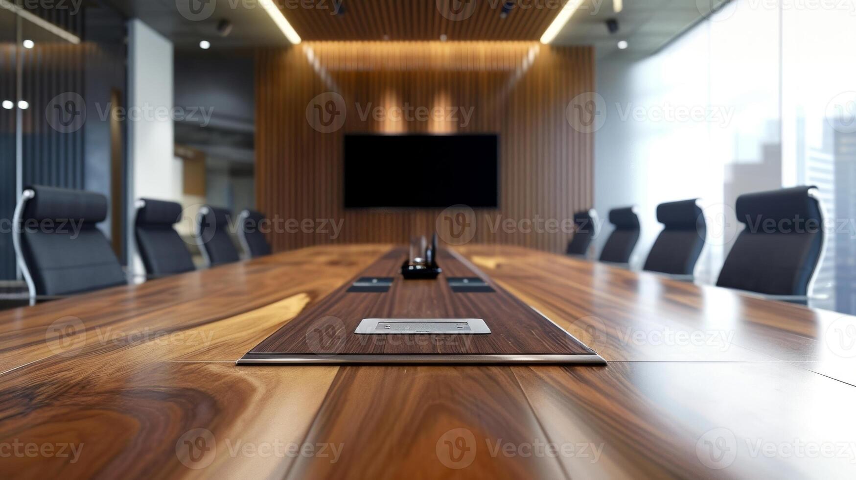 A conference room table with hidden cable management systems showcases the seamless integration of technology in a professional setting photo
