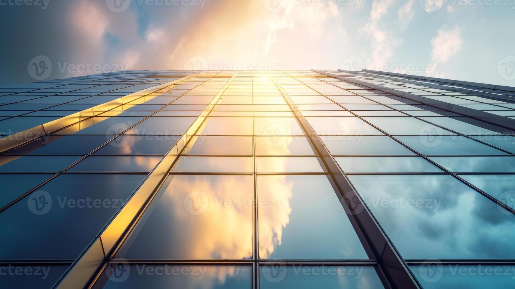 Embracing the beauty of natural light during the golden hour a minimalist office building stands tall with its unique combination of metal and gl photo