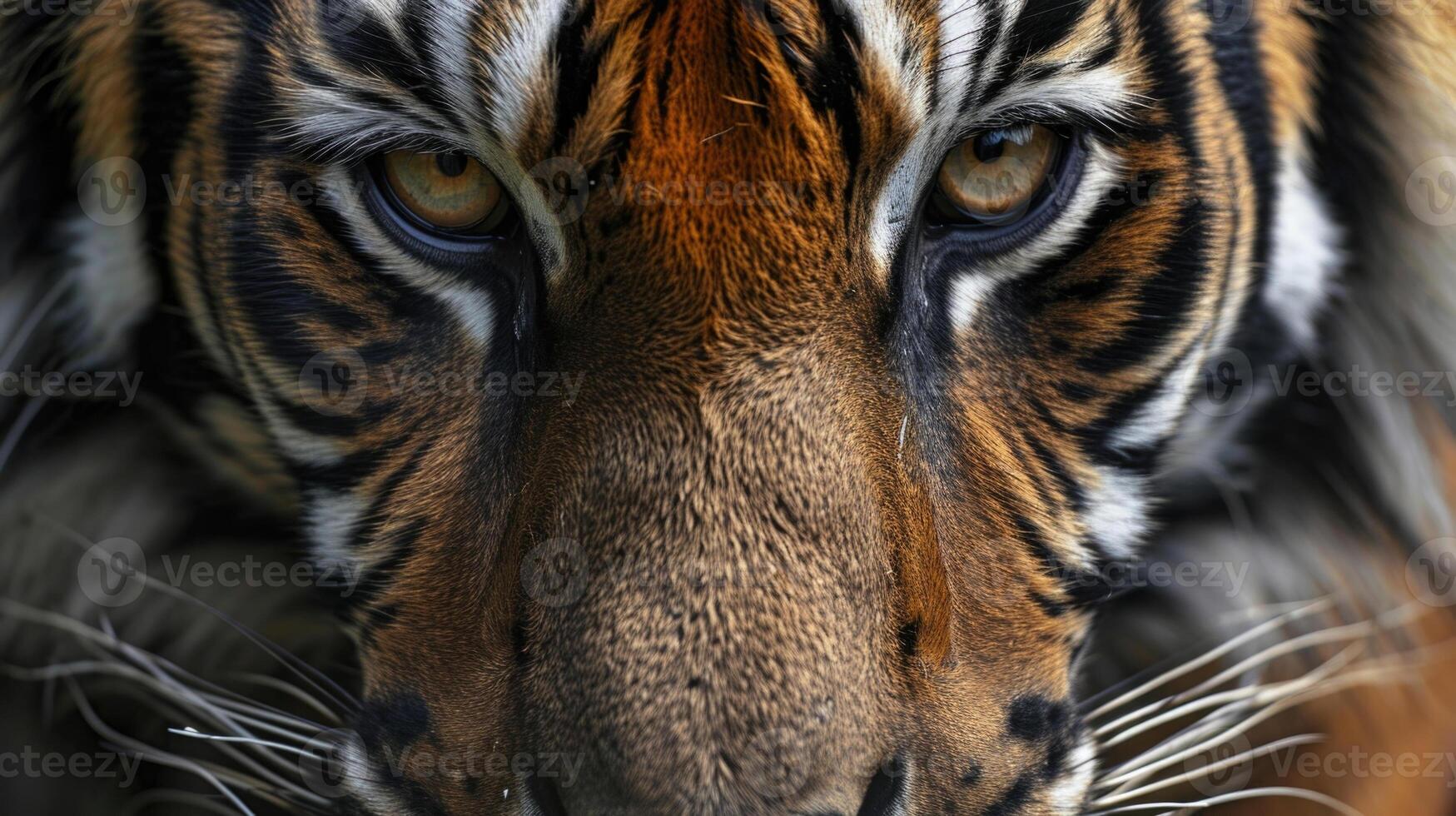 Closeup of a tigers face showing the intense fear and distress in its eyes as it hides in its shrinking habitat threatened by poaching for its valuable fur and body parts photo