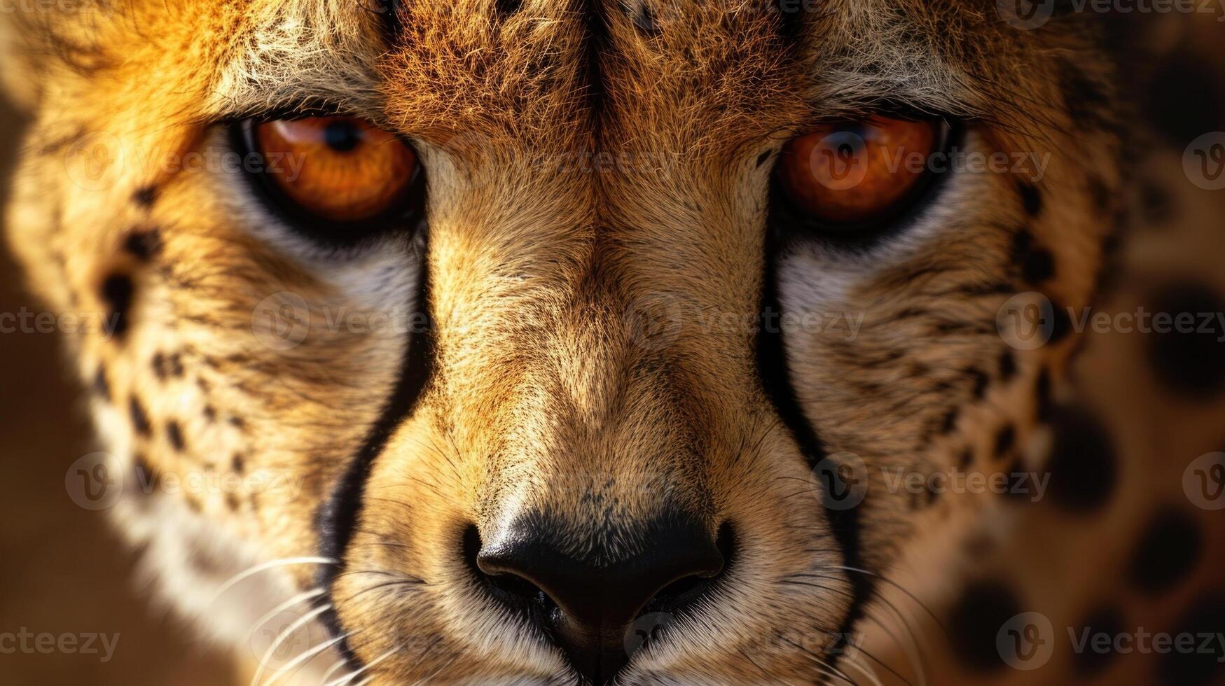 Closeup of a cheetahs mournful expression its eyes reflecting the pain and struggle of a species on the brink of extinction due to the diminishing prey population photo