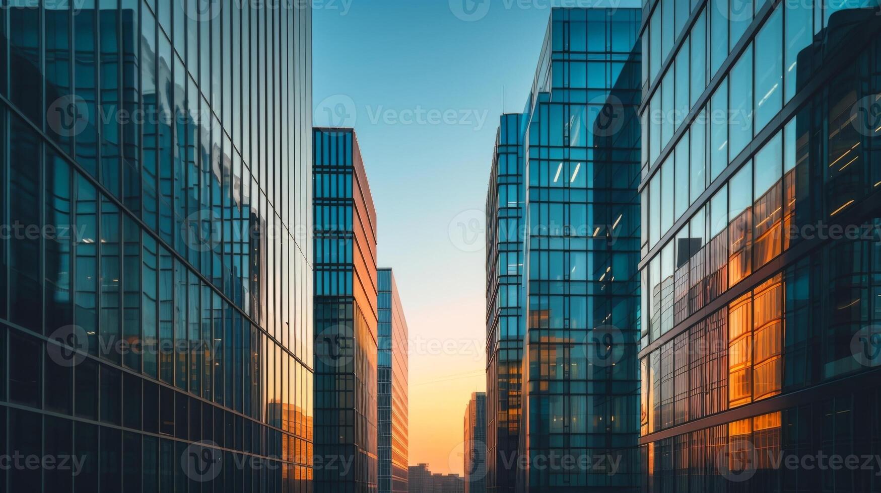 Captured in the fleeting golden hour a group of modern office buildings stands out with their striking shapes and minimalistic design leaving a lasting impression photo
