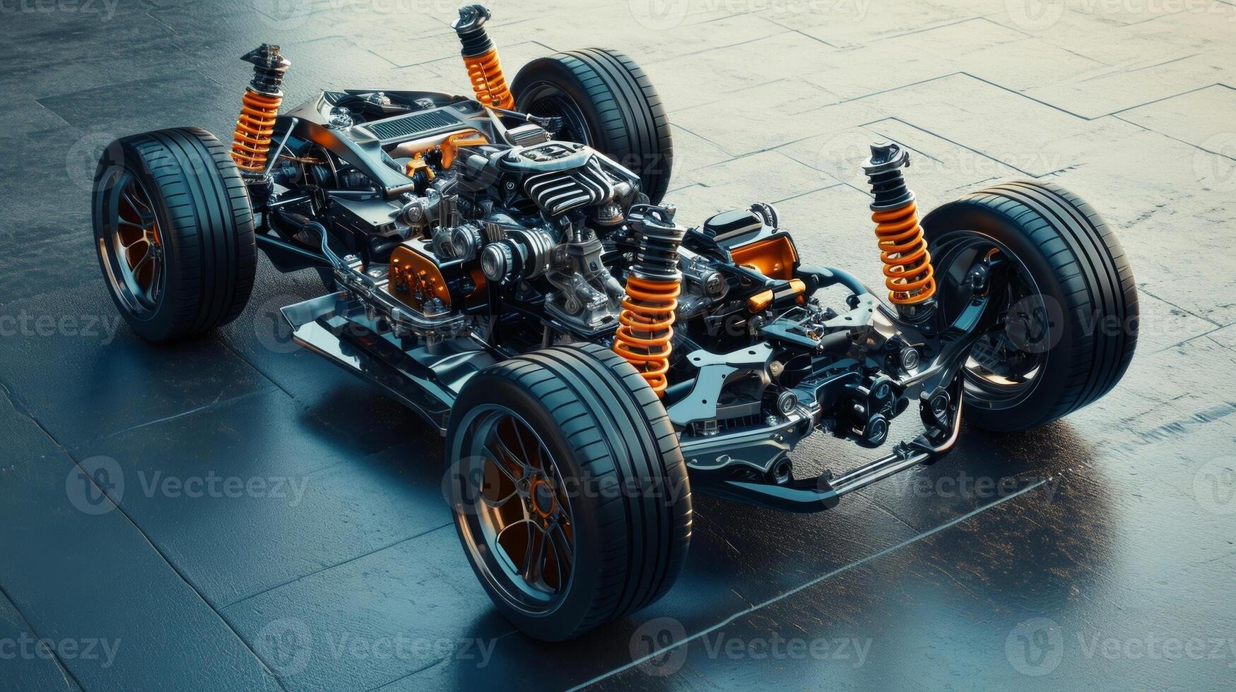 A view of the suspension components shifting and adjusting as the car accelerates and decelerates exemplifying the role of the suspension in ensuring a smooth and stable ride photo