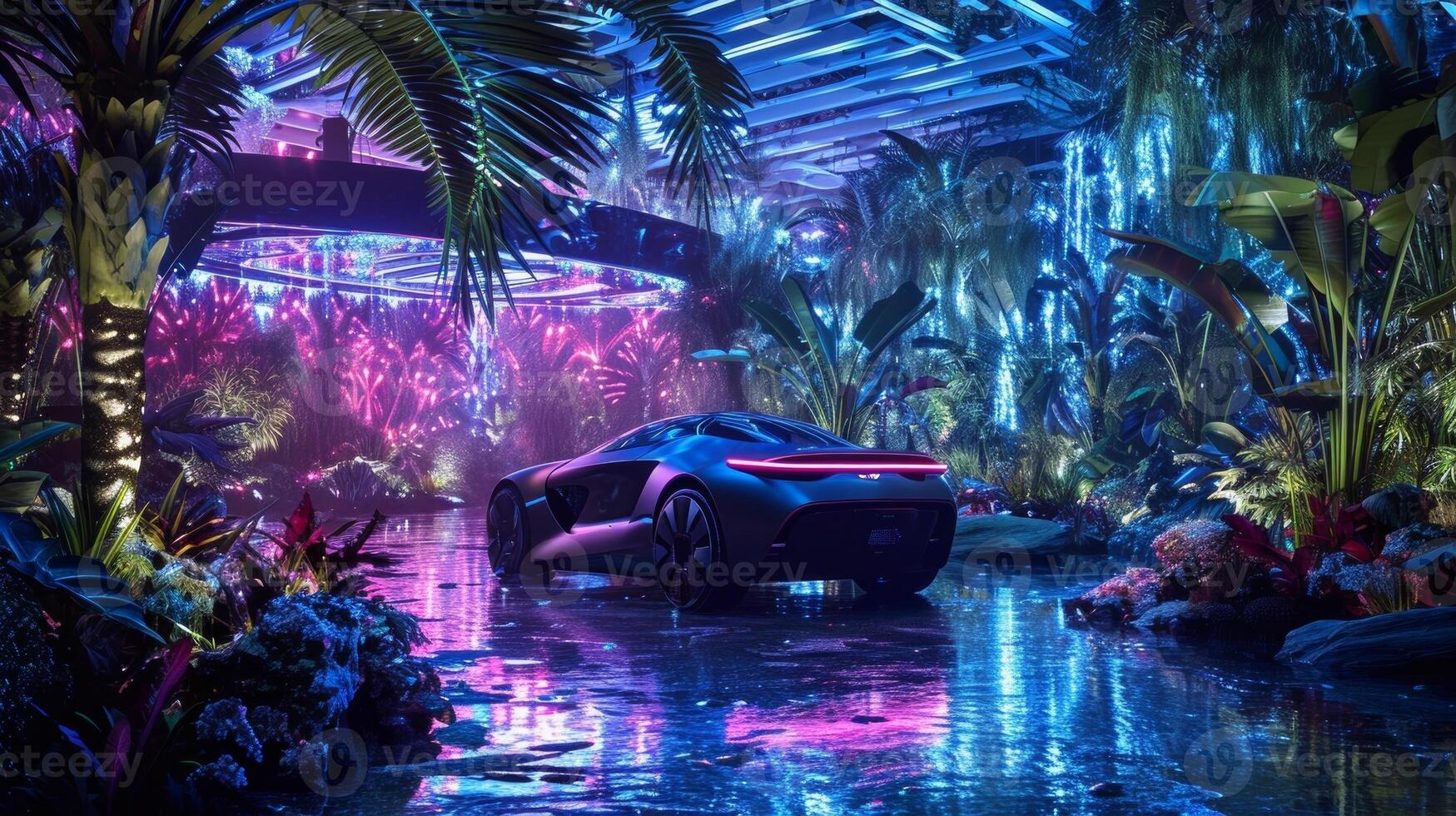A closer look at the stunning light displays in the oasis revealing hidden details and adding to the otherworldly feel of the setting photo