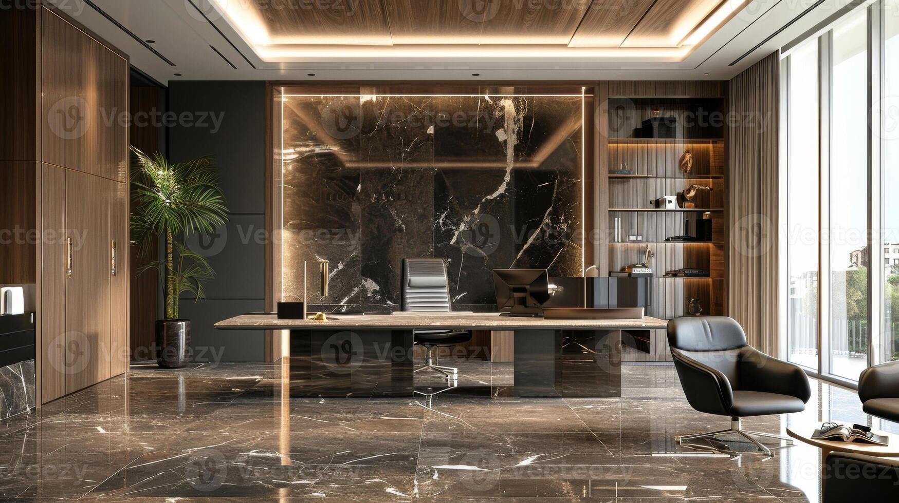 This office space exudes luxury and sophistication incorporating the brands highend image through premium materials and elegant design elements photo