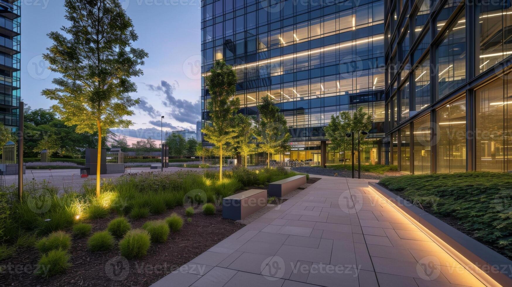 The energysaving lights of the office building not only add to its aesthetic appeal but also show its commitment to sustainability and the environment photo