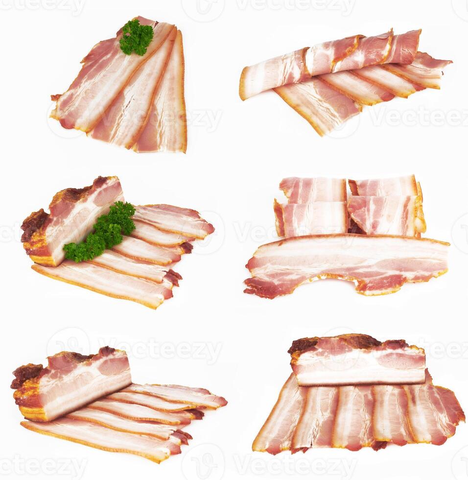 sliced bacon on white photo