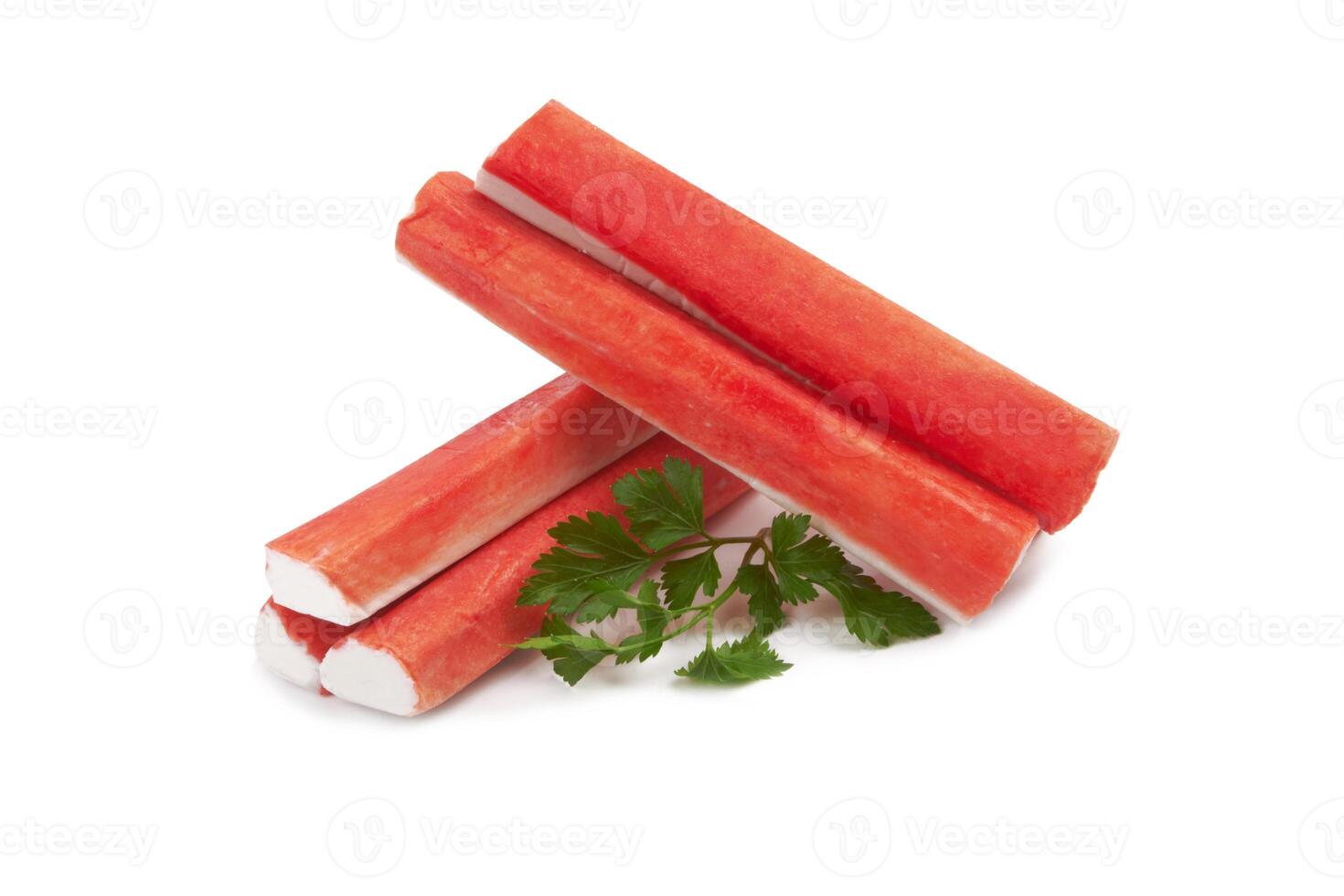 Crab sticks on white photo