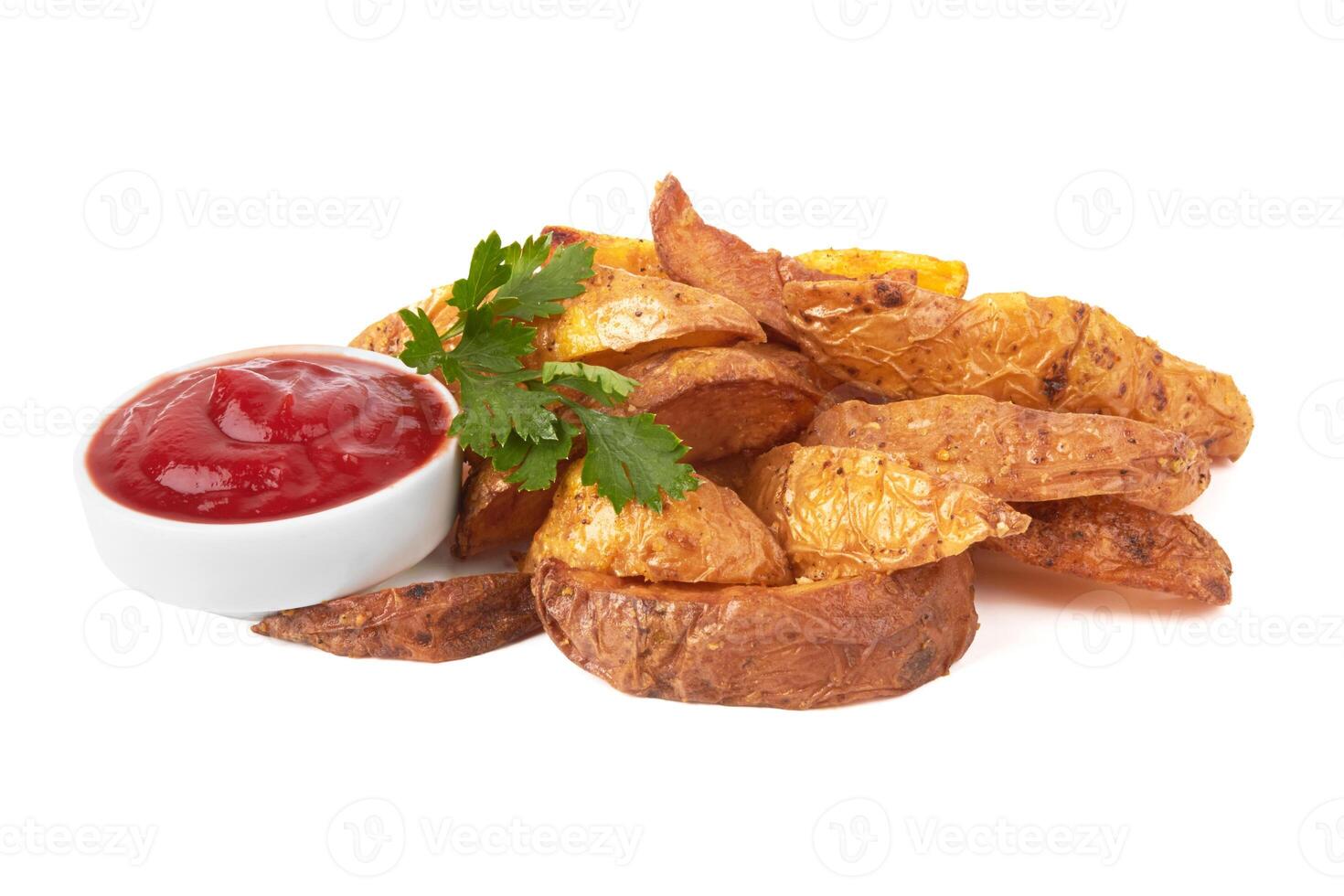 Fried potato on white photo