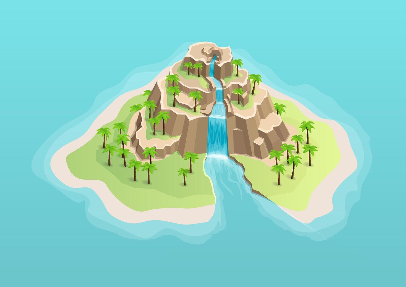 Isometric rocky mountain island vector
