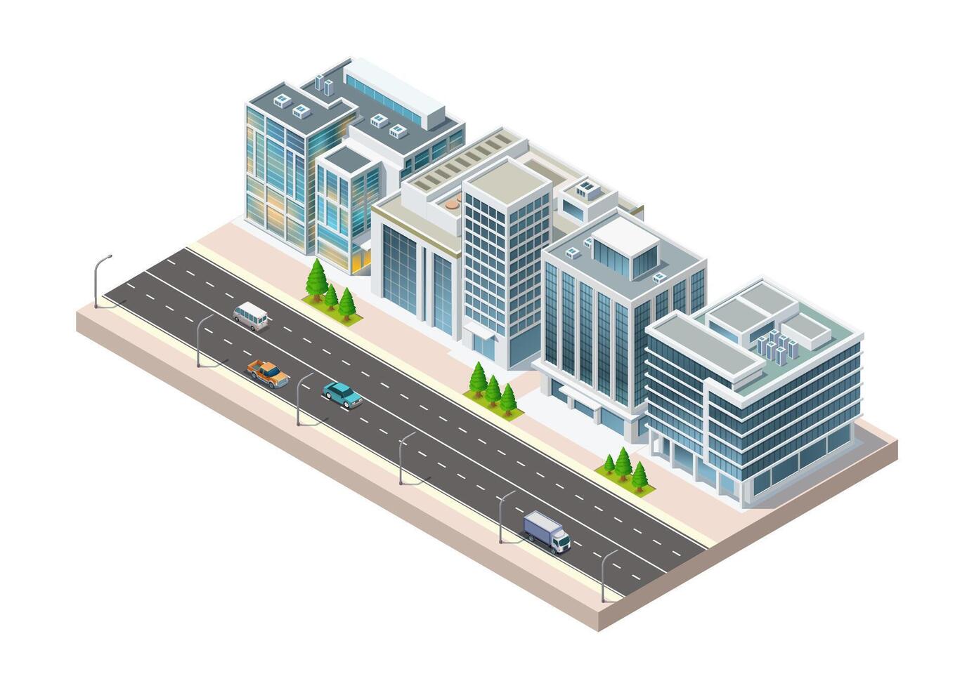 Isometric city building with highway vector