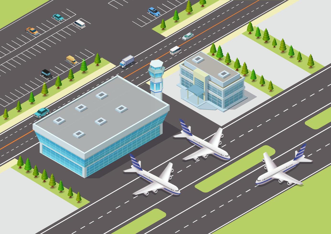 Isometric modern airport view. vector