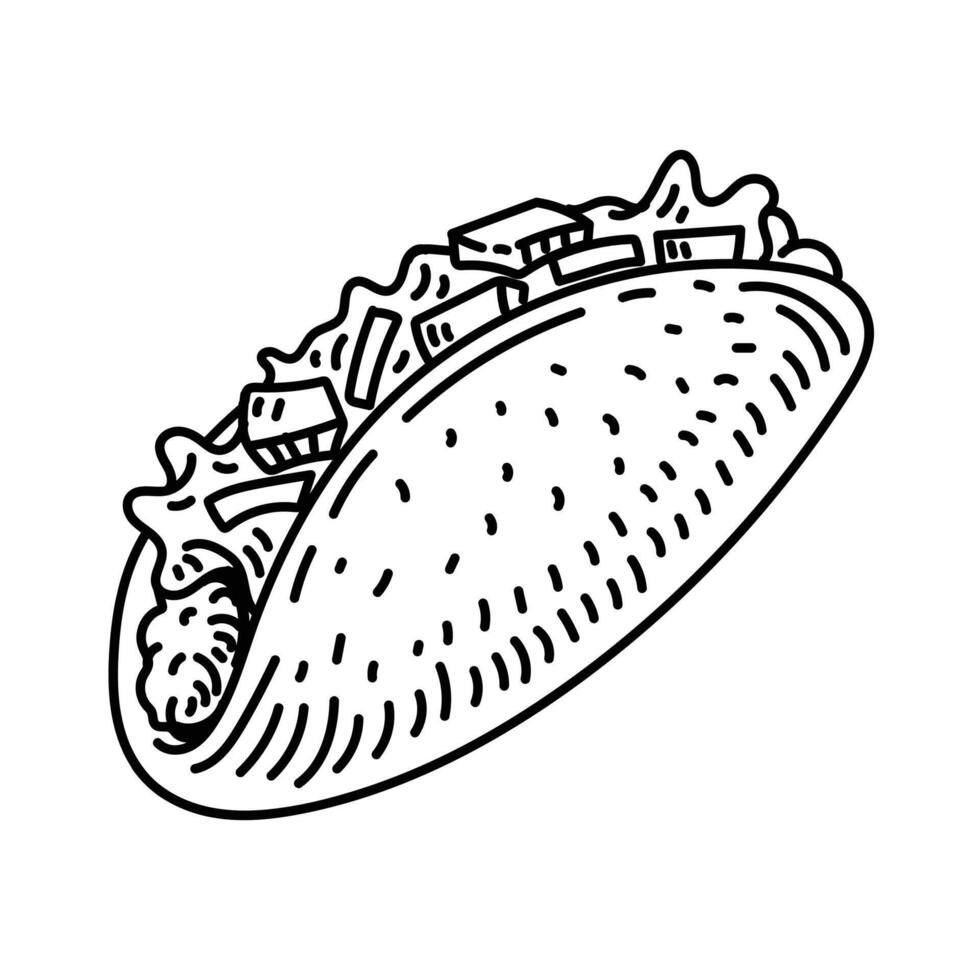 Taco doodle hand drawn illustration. food logo icon vector