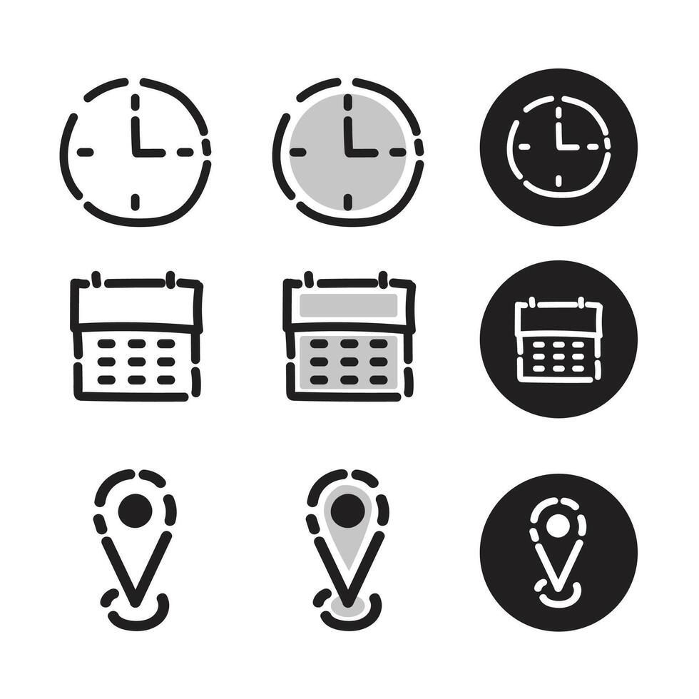 Time, date, address or place. icon with hand drawn doodle style vector