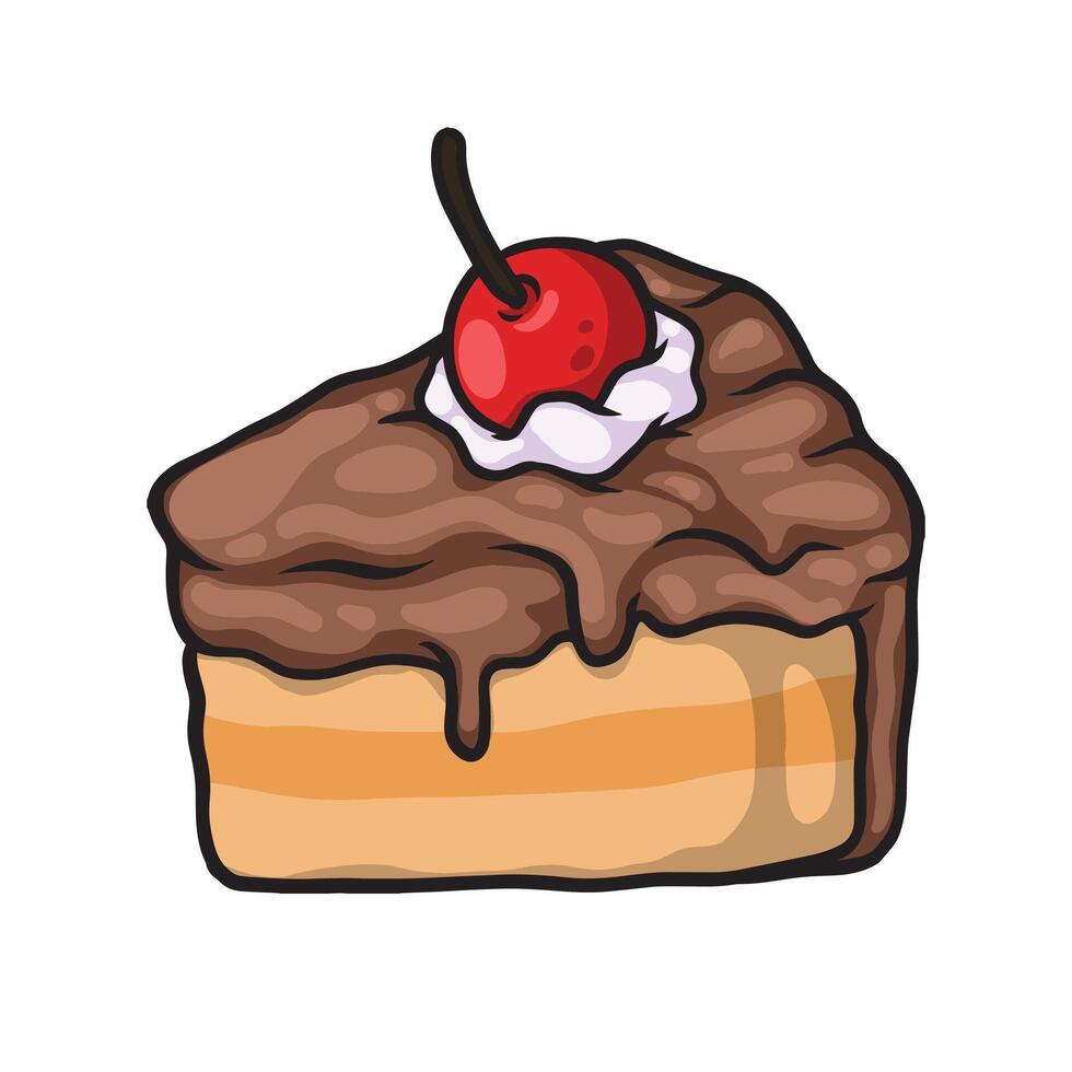 Cake chocolate cream with cherry topping vector