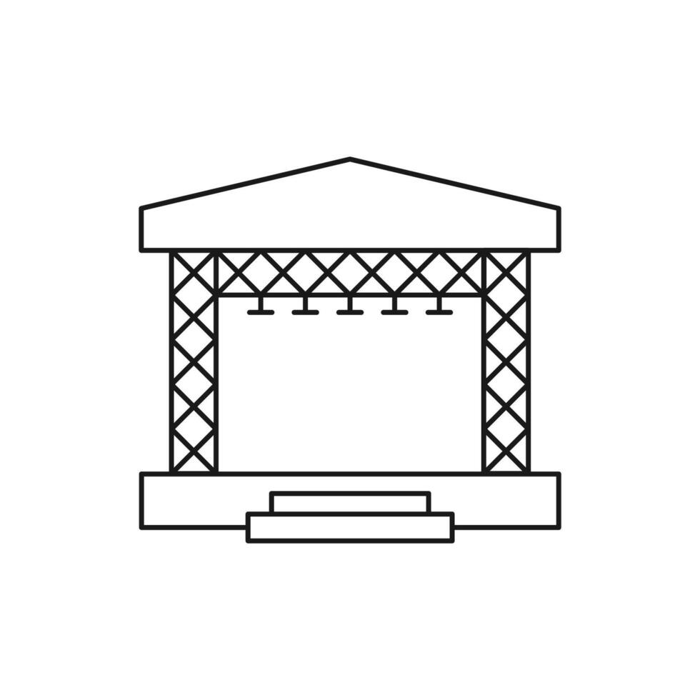 Stage constructions flat line icon. Scene, event equipment rental sign. Thin linear logo for concert, music festival. vector