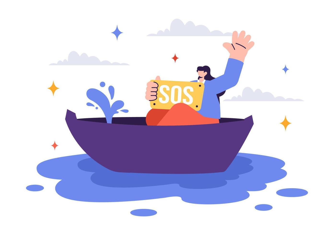 SOS Help Illustration Featuring People in Emergency Scenarios like Being Lost, Stranded, or Drowning vector