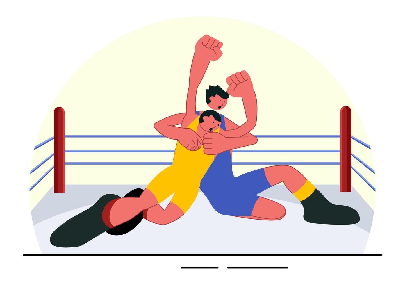 Wrestling Match Illustration Featuring Two Fighters in a Boxing Championship on a Flat Style Arena vector