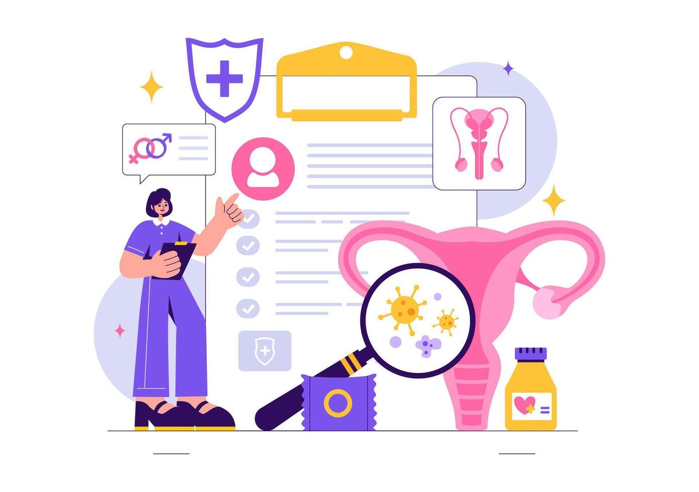Flat Style of Venereologist Examining STIs and Dermatological Infections vector