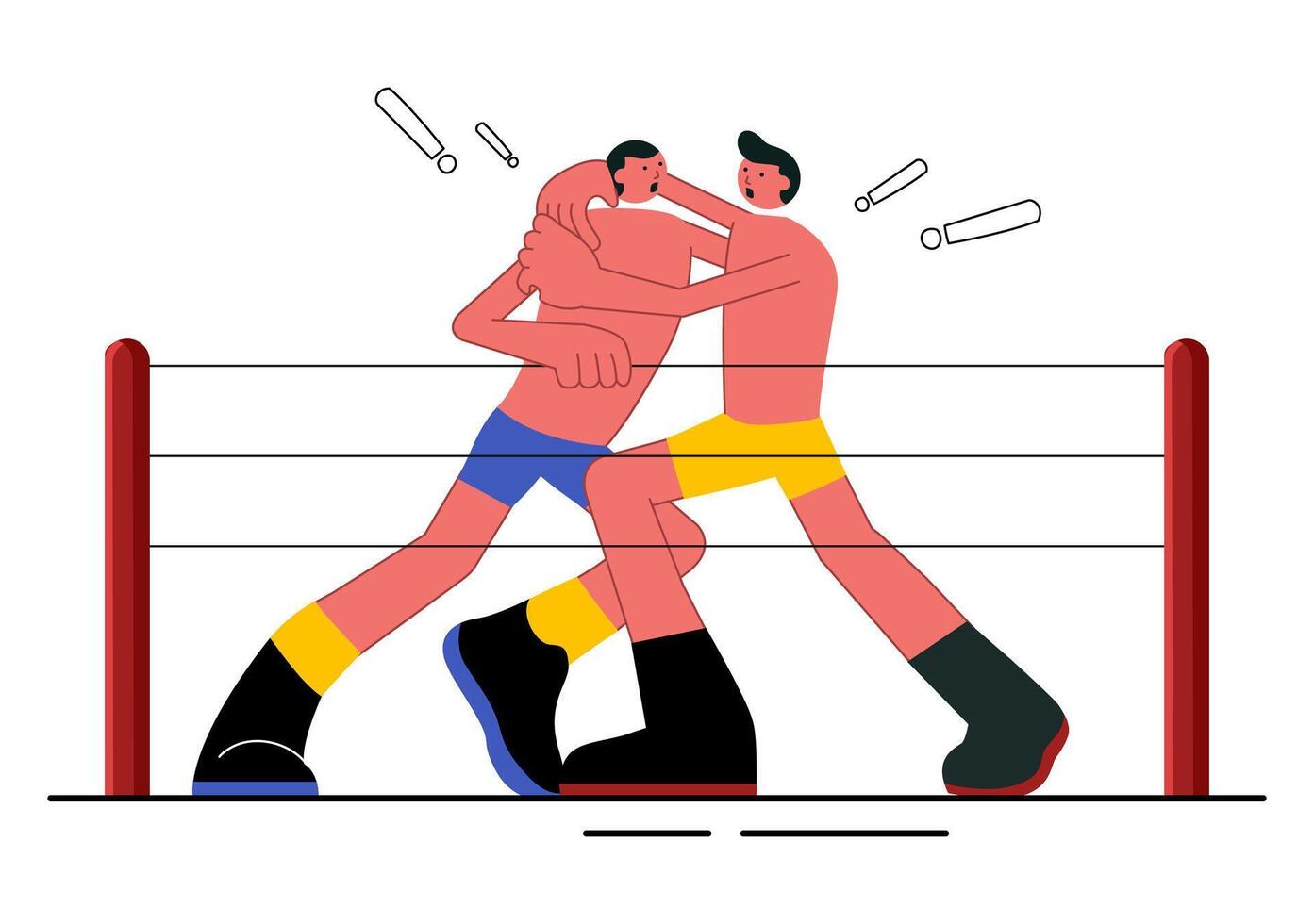 Illustration of Two Wrestlers Boxing in a Championship Arena in Flat Style Background vector