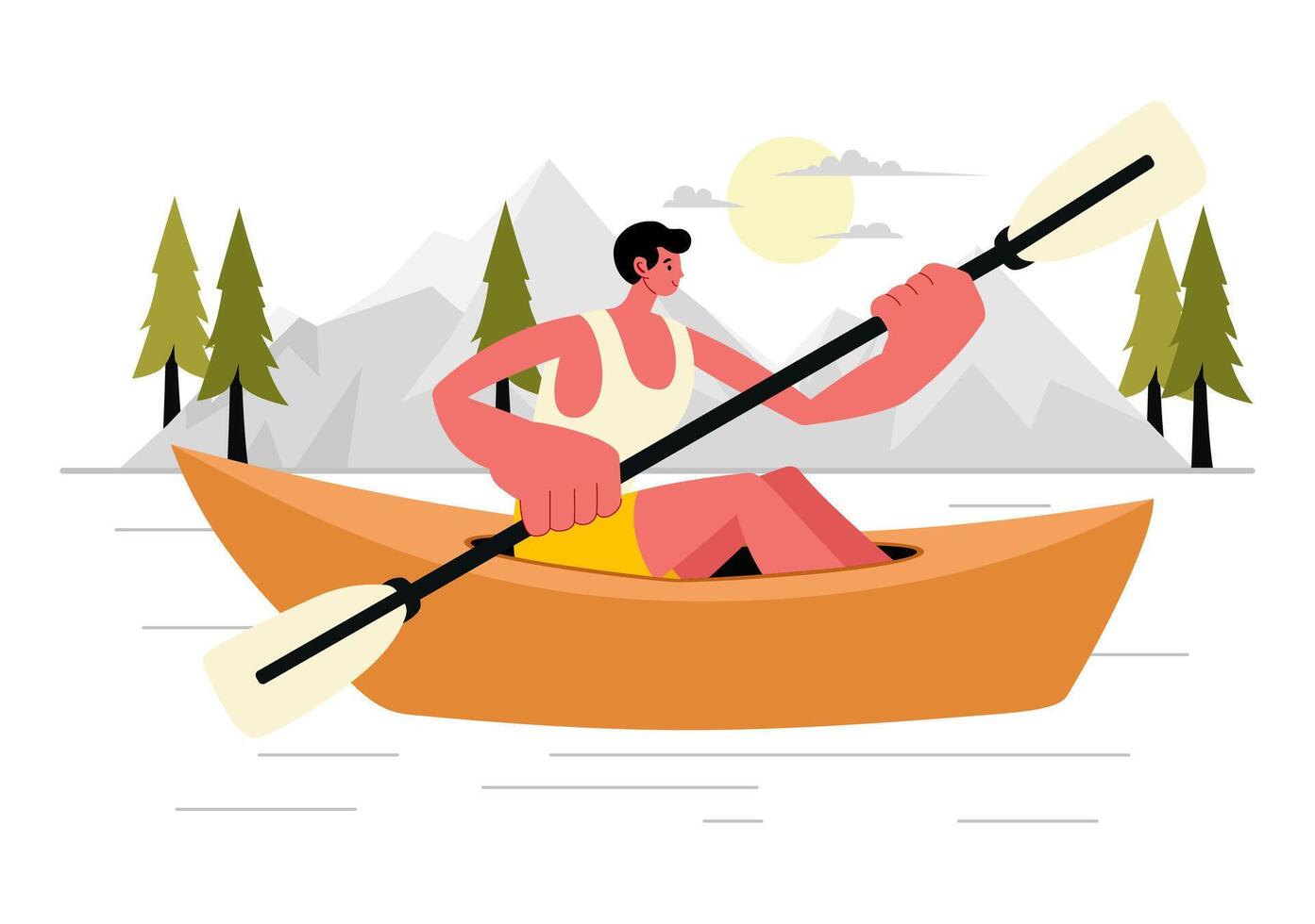 Art of People Rowing Canoes and Sailing in Active Water Sports on a Calm Lake vector
