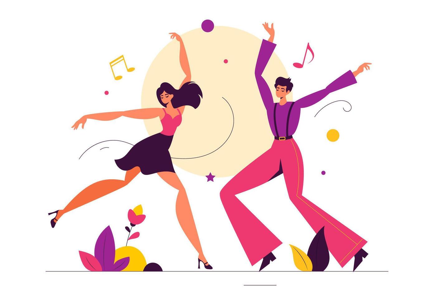 Illustration of a Group Dance Performance Accompanied by Music in a Cartoon Background vector