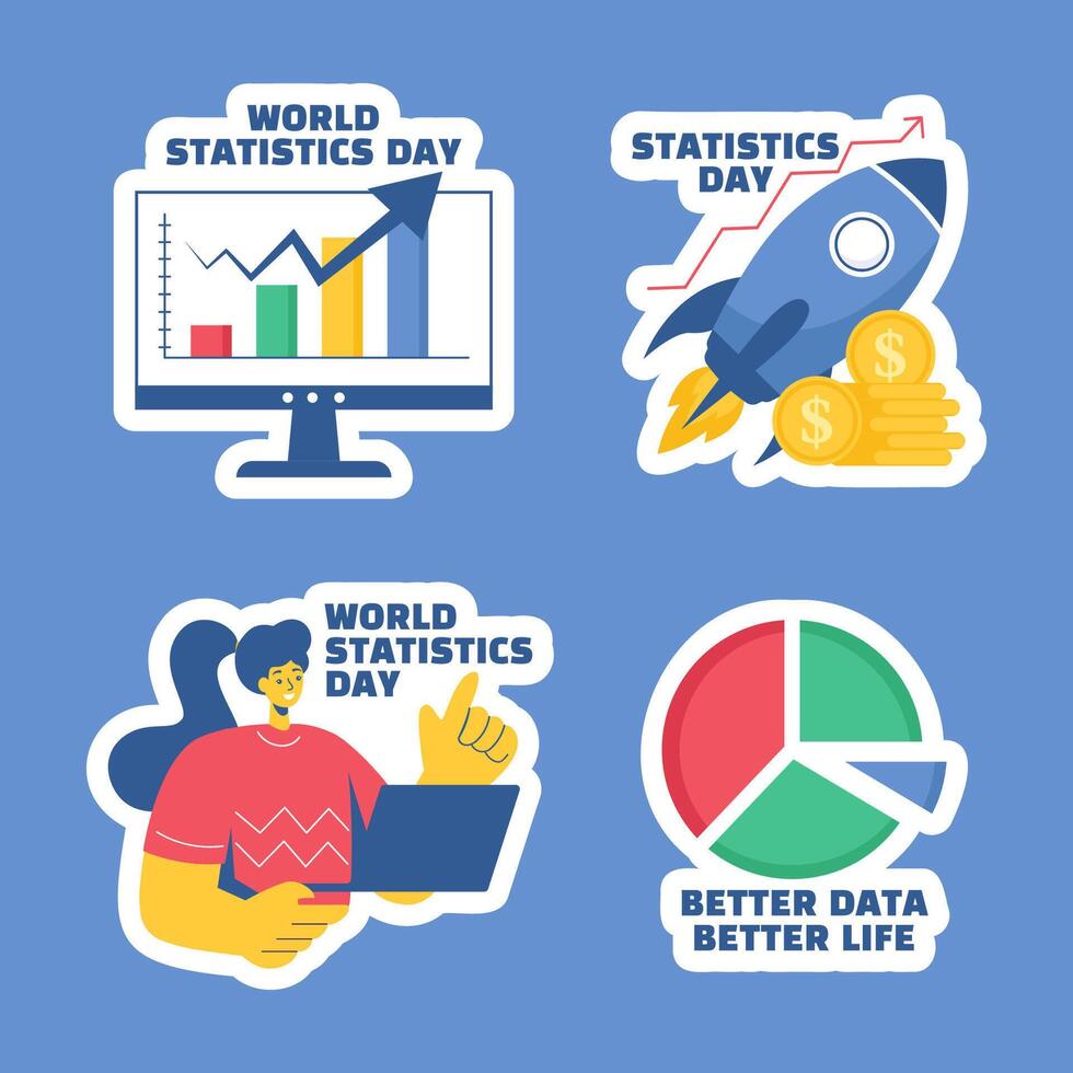 Flat Cartoon Style Statistics Day Post Template for Social Media Label vector