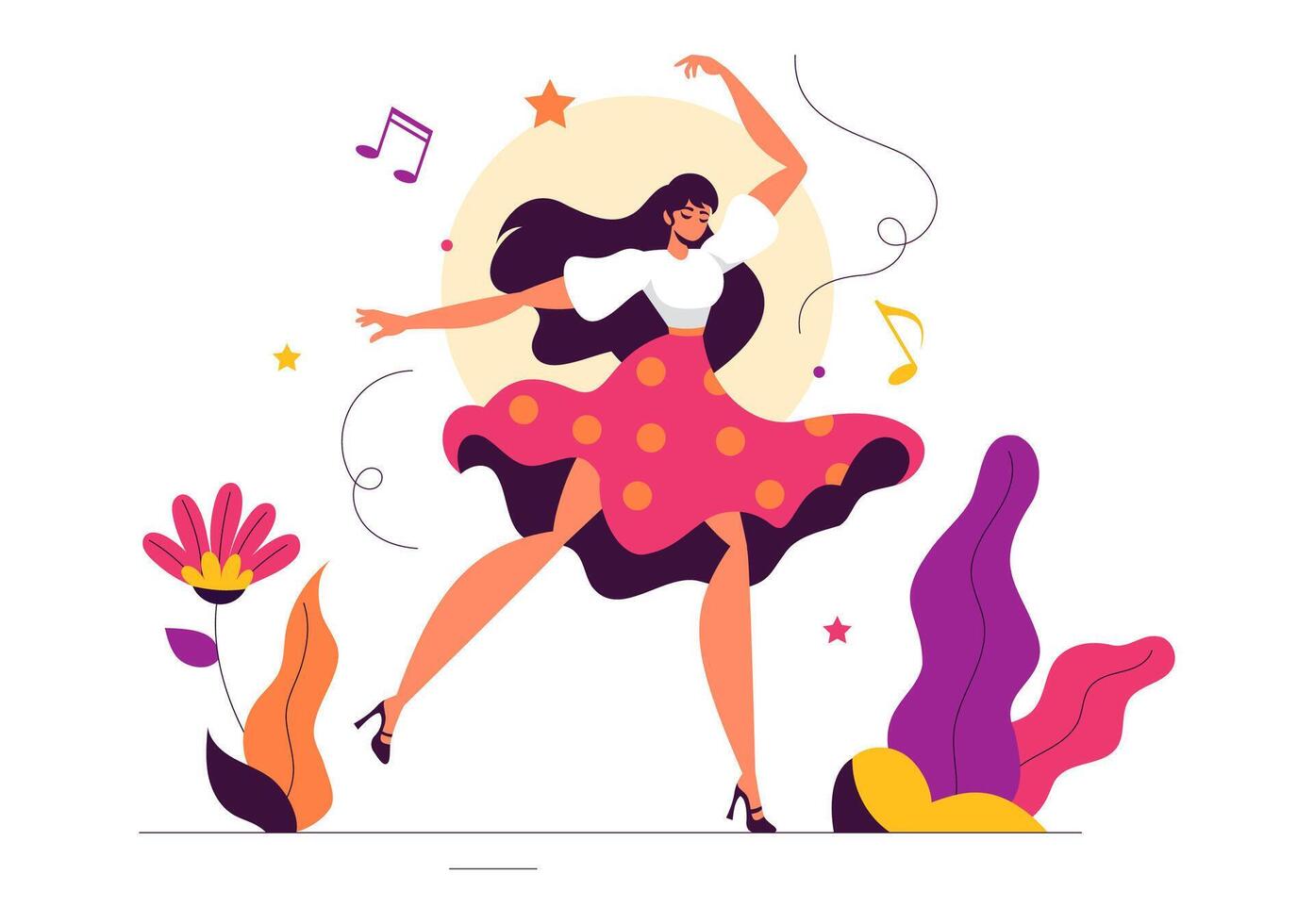 Dance Illustration of Dancers Moving to Rhythmic Music in Flat Style vector