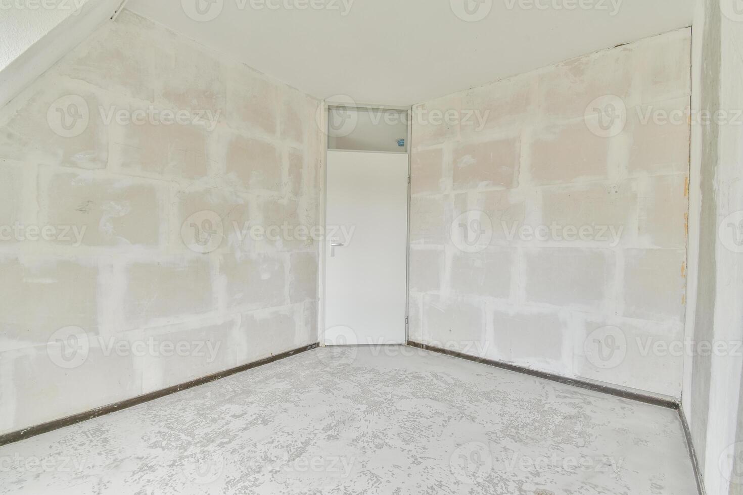 An empty room with white walls and a door photo