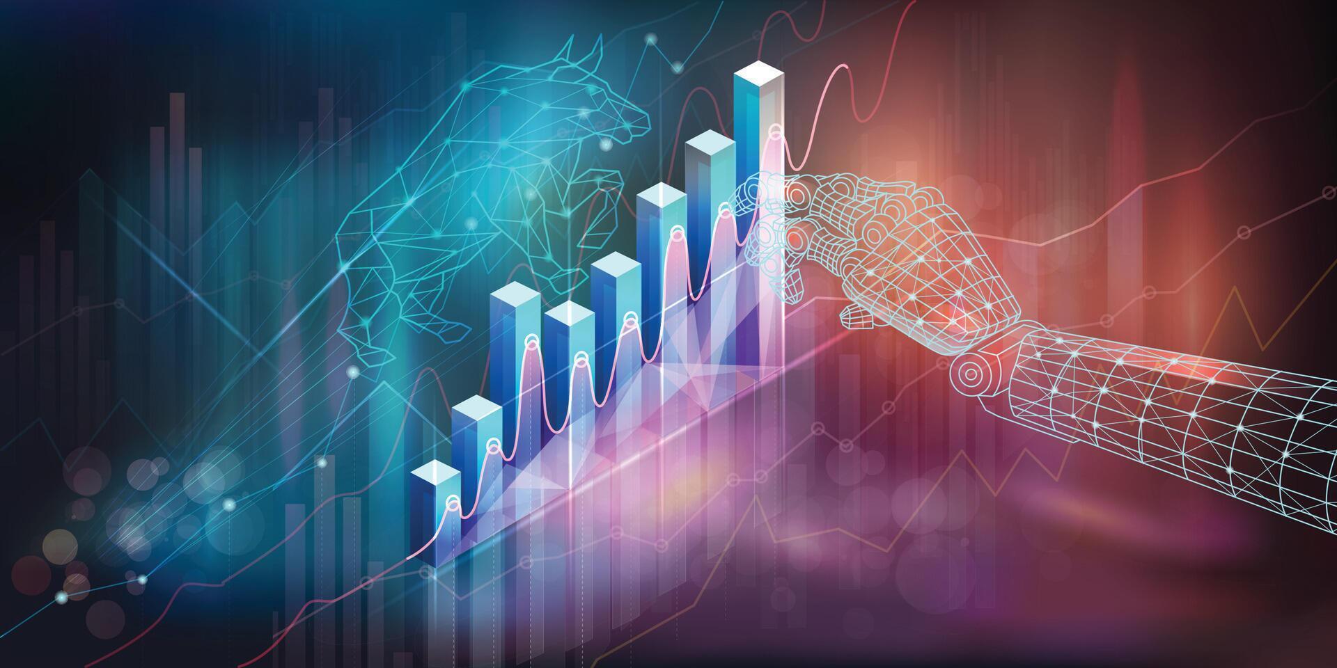 Analysis of financial growth and stock market data, stock charts and investment concepts. vector