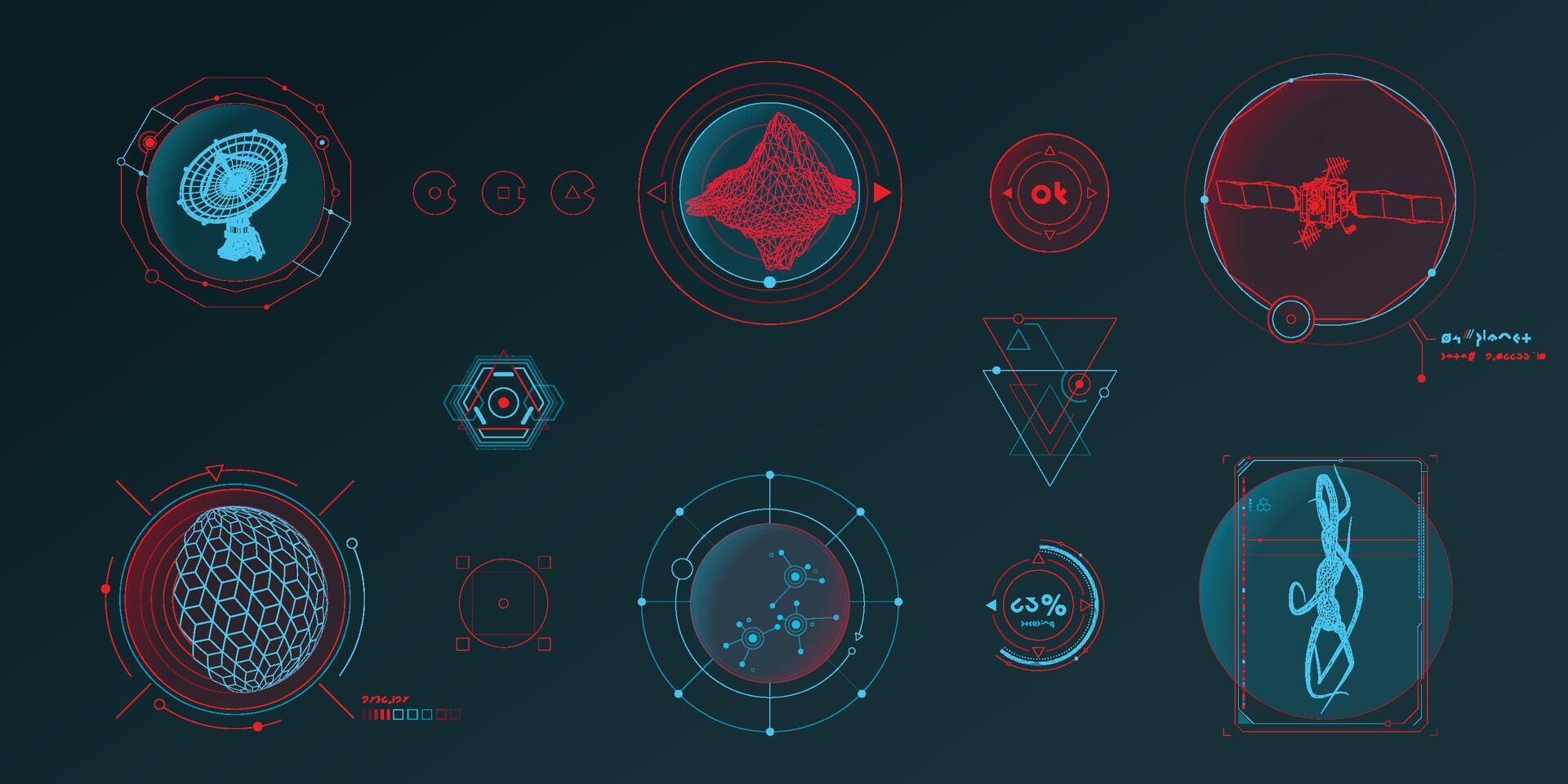 Circular infographic elements for sci-fi interface. vector