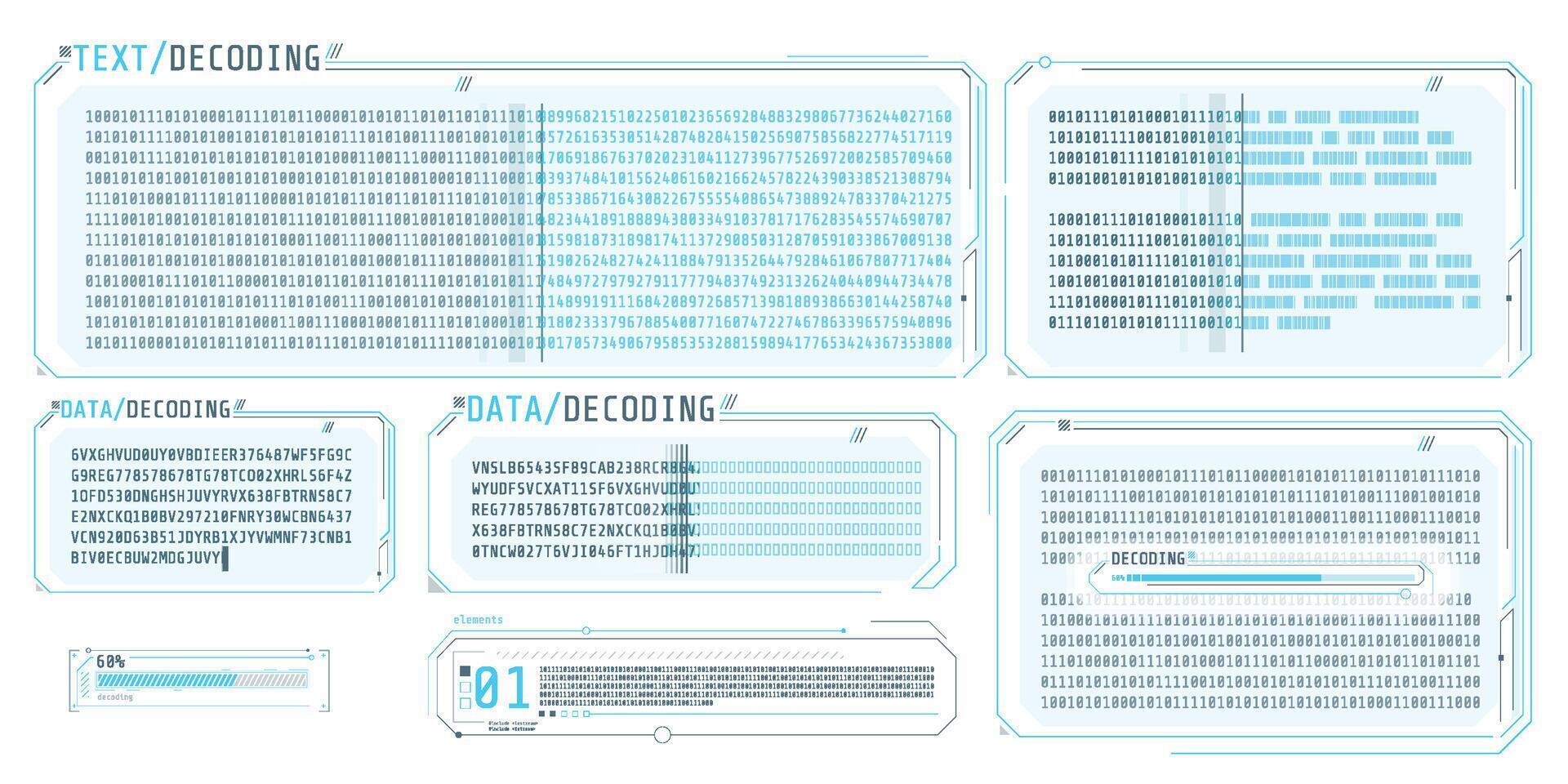 Data entry and text decoding on futuristic interface screen. vector