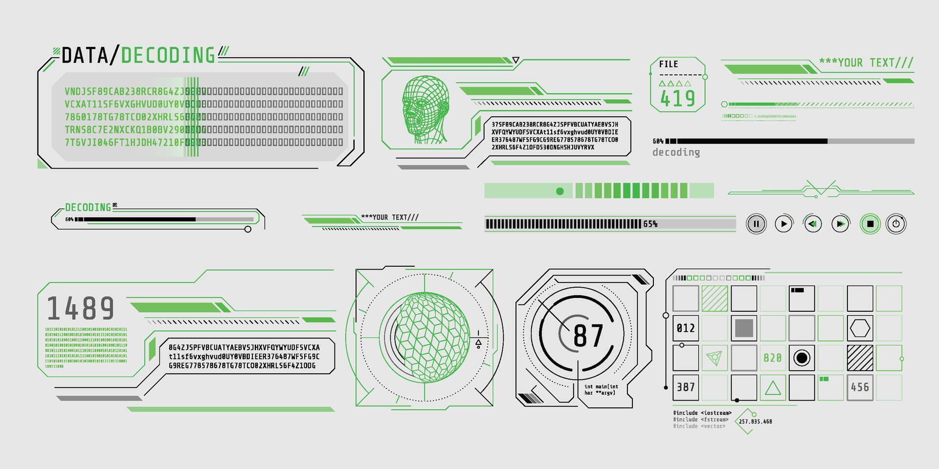 HUD interface design for decoding big data. vector