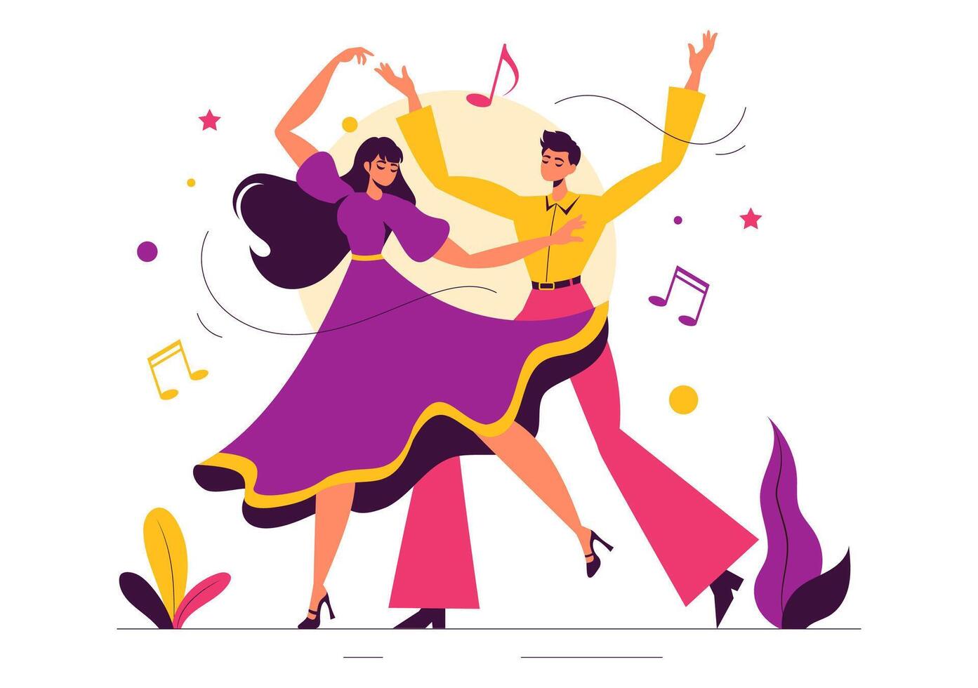 Dance Illustration of a Solo Dancer in Action with Music in Flat Style vector