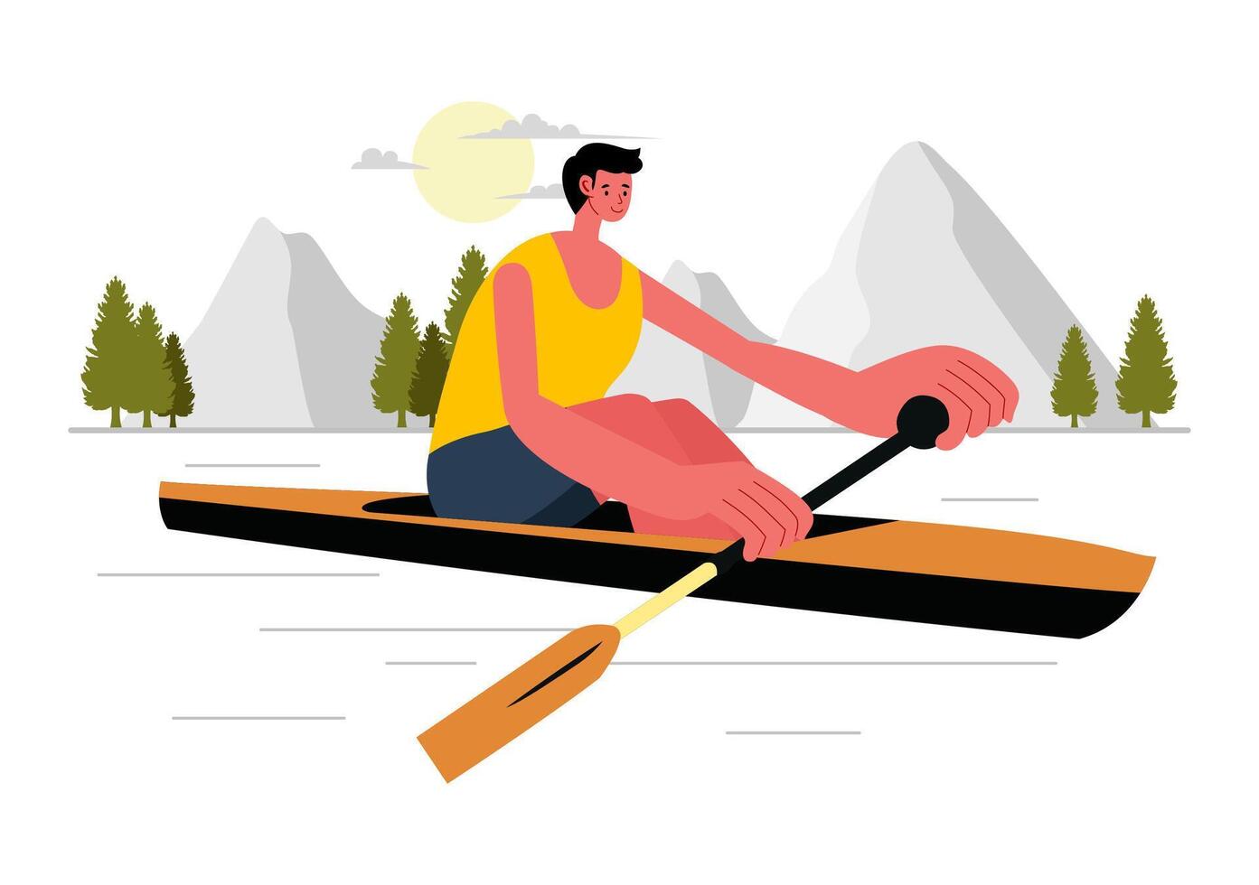 River and Lake Water Sports Featuring Rowing and Sailing in a Flat Cartoon Design vector