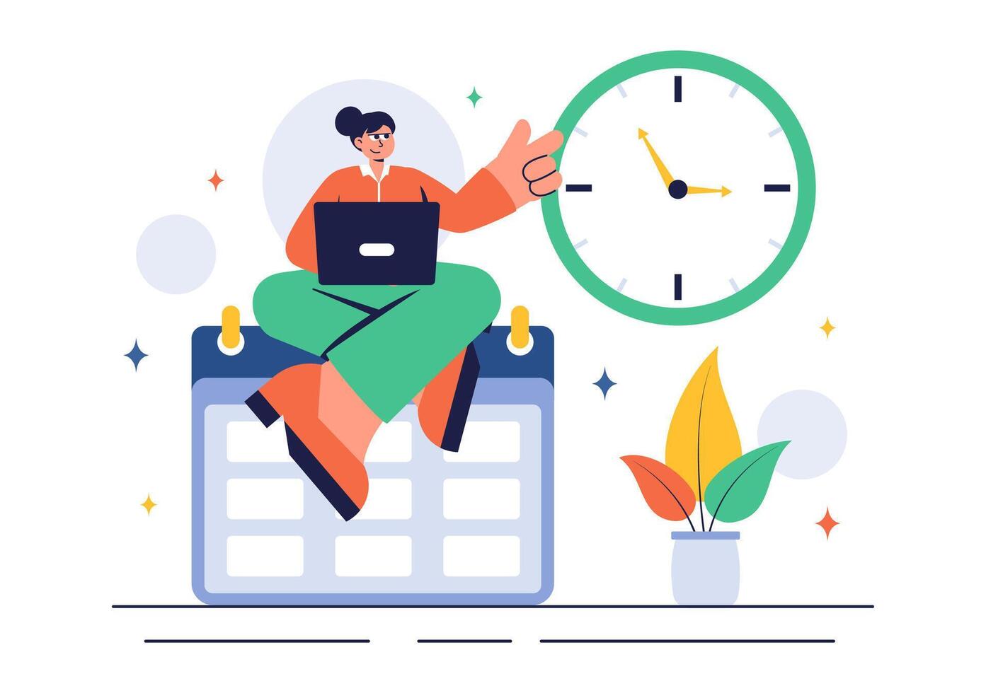 Flat Style of Time Management with Task Planning, Clock, and Schedule vector
