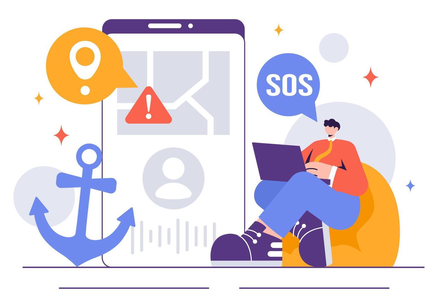 SOS Signal Illustration Showing People Needing Rescue from Dangerous Situations like Being Lost, Stranded, or Drowning vector