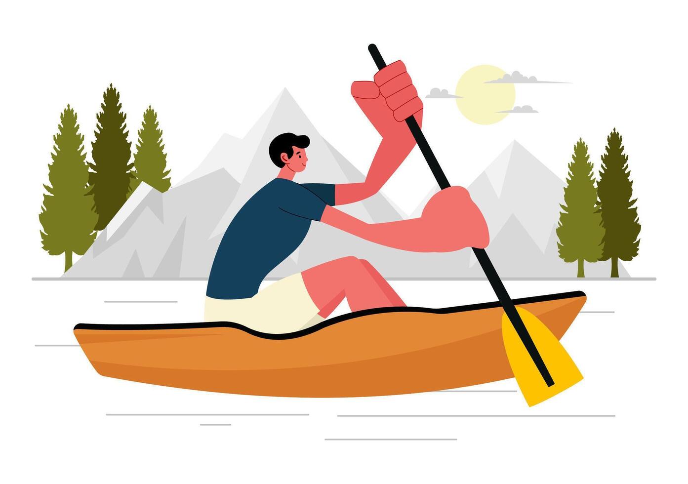 Illustration of People Rowing Canoes and Sailing on a Lake in Water Sports with Flat Style Background vector