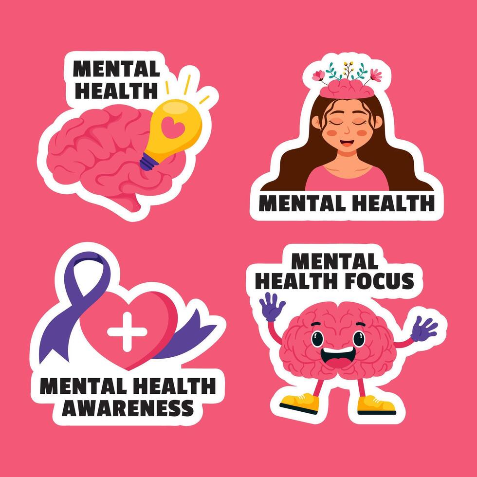 Mental Health Awareness Day Social Media Label Template in Hand Drawn Style vector
