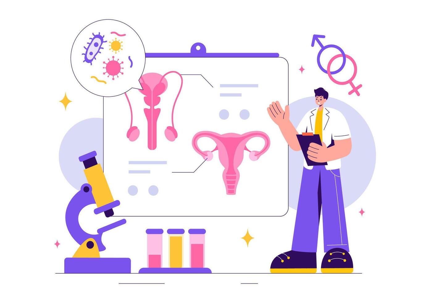 Illustration of a Venereologist Diagnosing Bacterial Skin Infections and STIs vector
