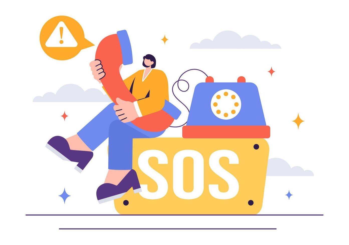 Illustration of People Sending SOS Signals in Life-Threatening Situations like Stranding and Drowning vector