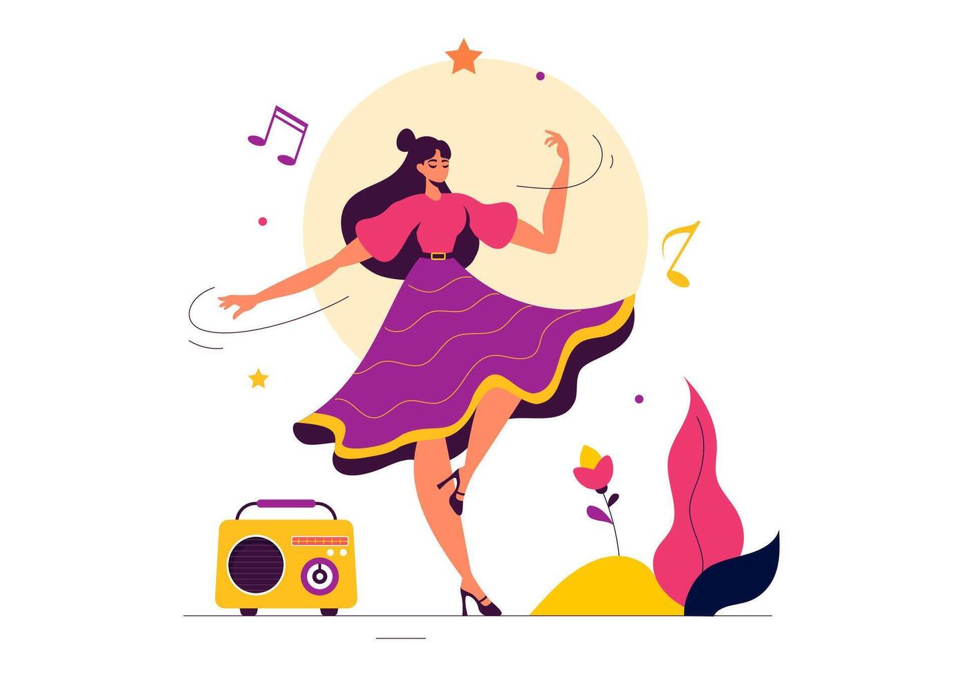 Dance Illustration of a Couple Dancing to Music in a Flat Cartoon Background vector