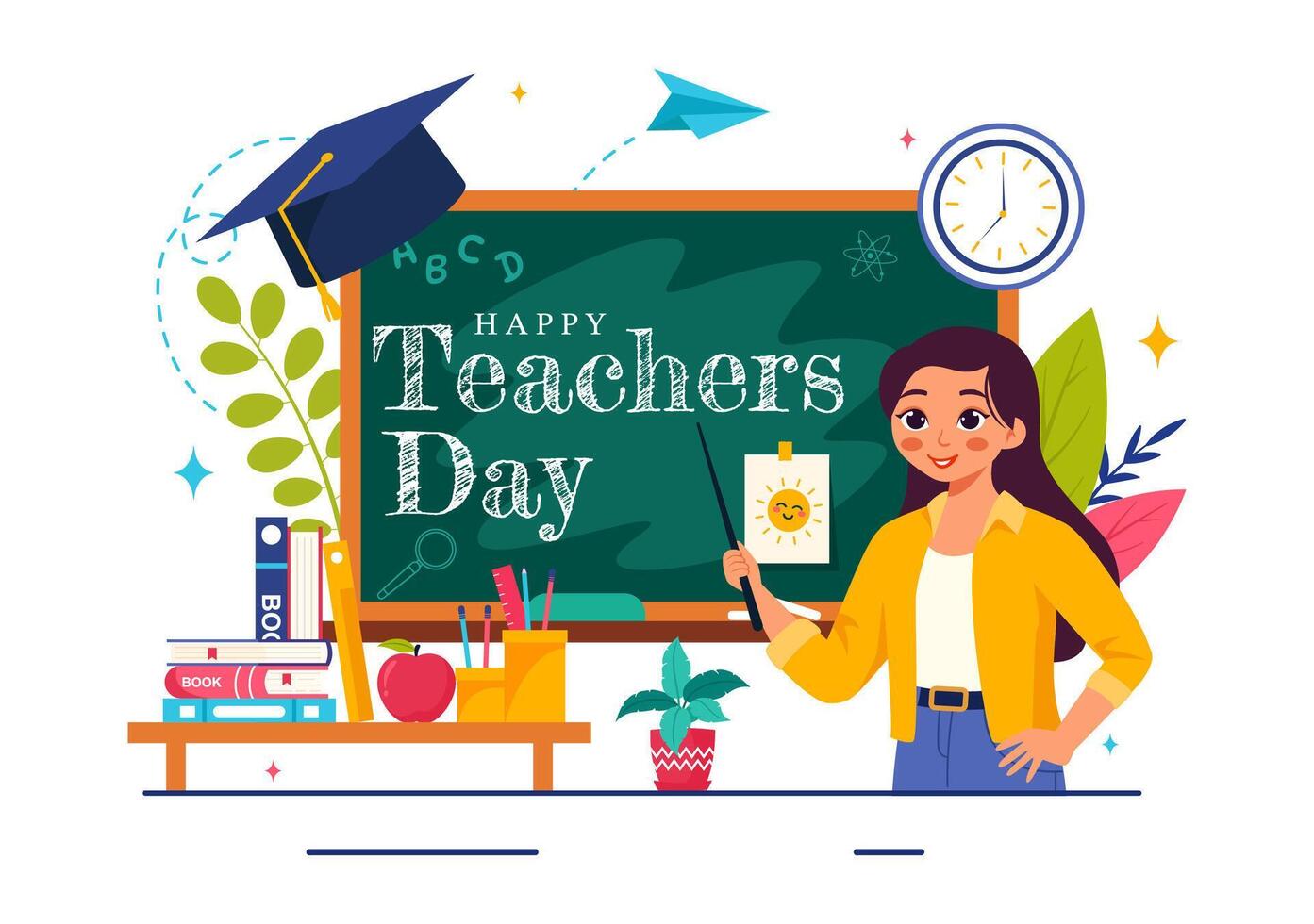 Happy Teacher Appreciation Day Design with Classroom Tools in a Cartoon Style vector