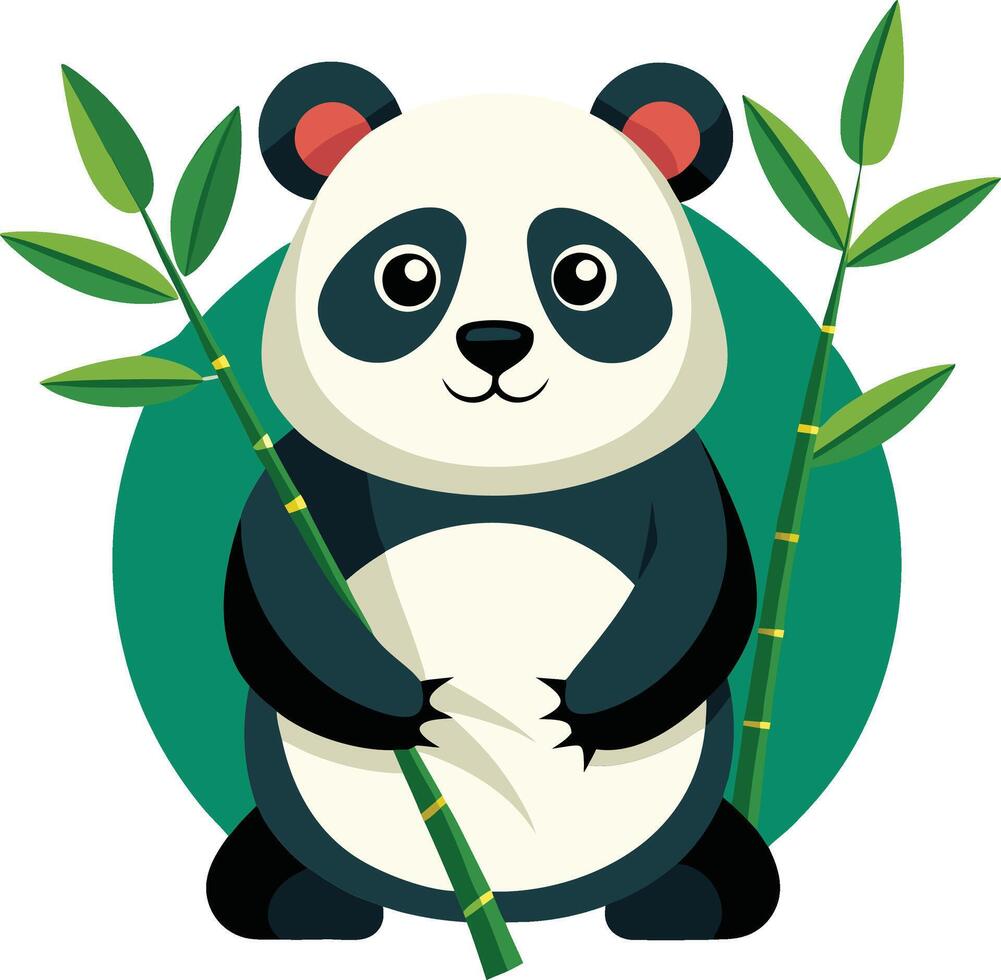 A serene bear holding a bamboo stick with poise vector