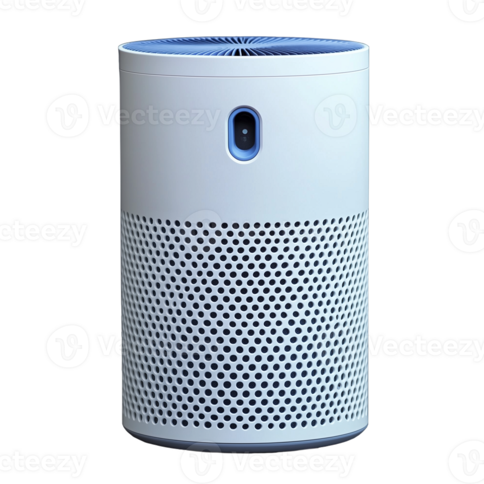 Modern air purifier with a sleek cylindrical design isolated on a transparent background png