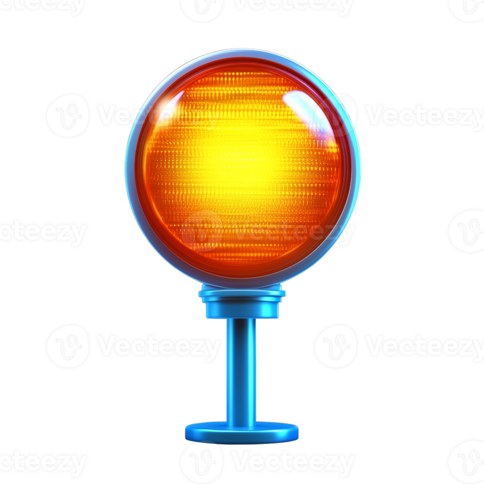 Orange traffic warning light with a blue base isolated on a transparent background png