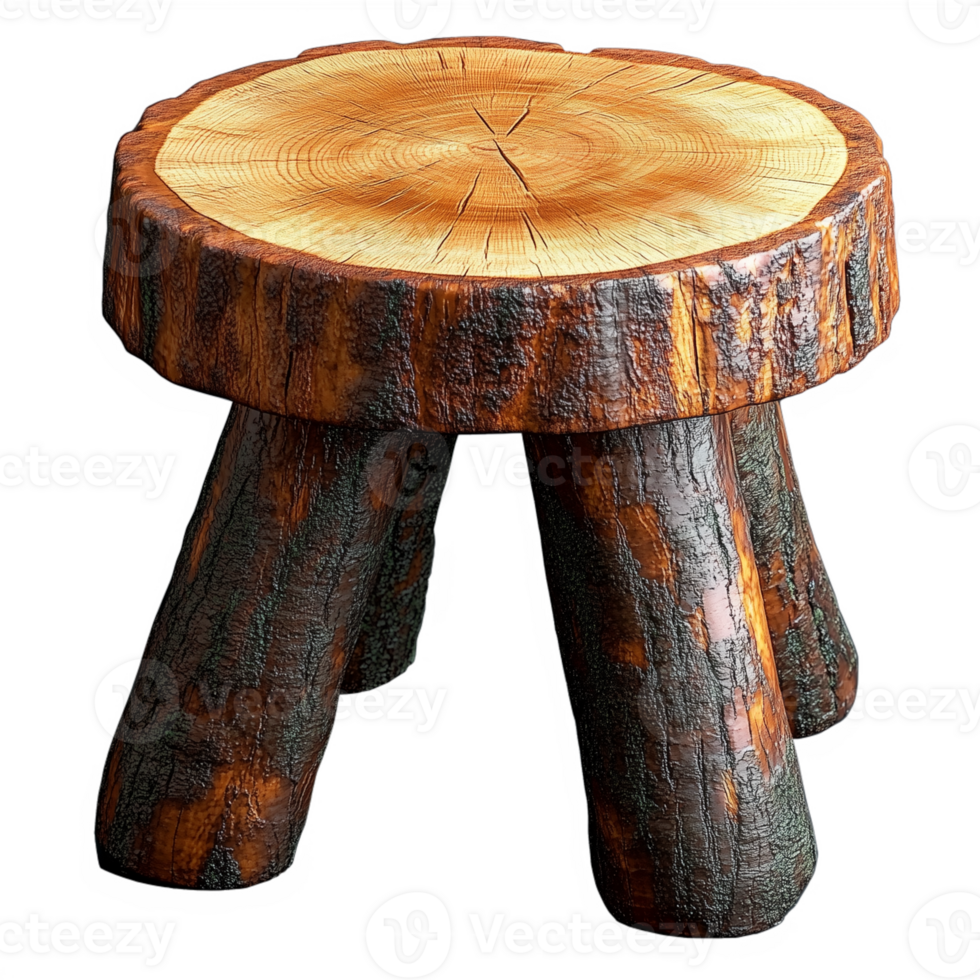 Rustic wooden stump stool with a natural log design isolated on a transparent background png