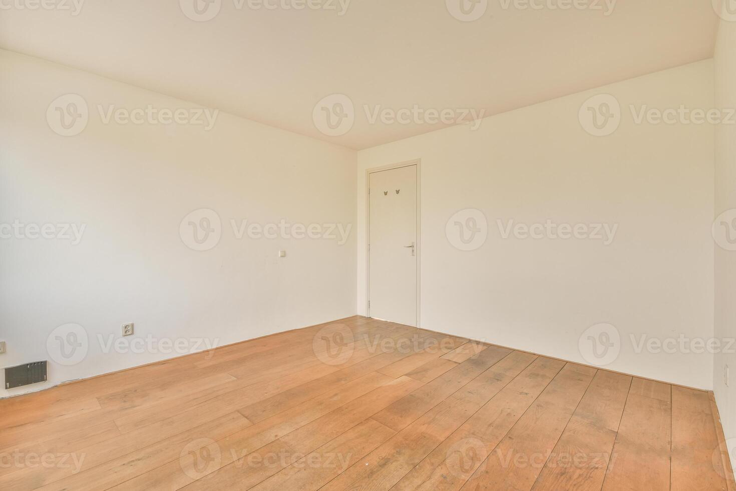 An empty room with hardwood floors and white walls photo