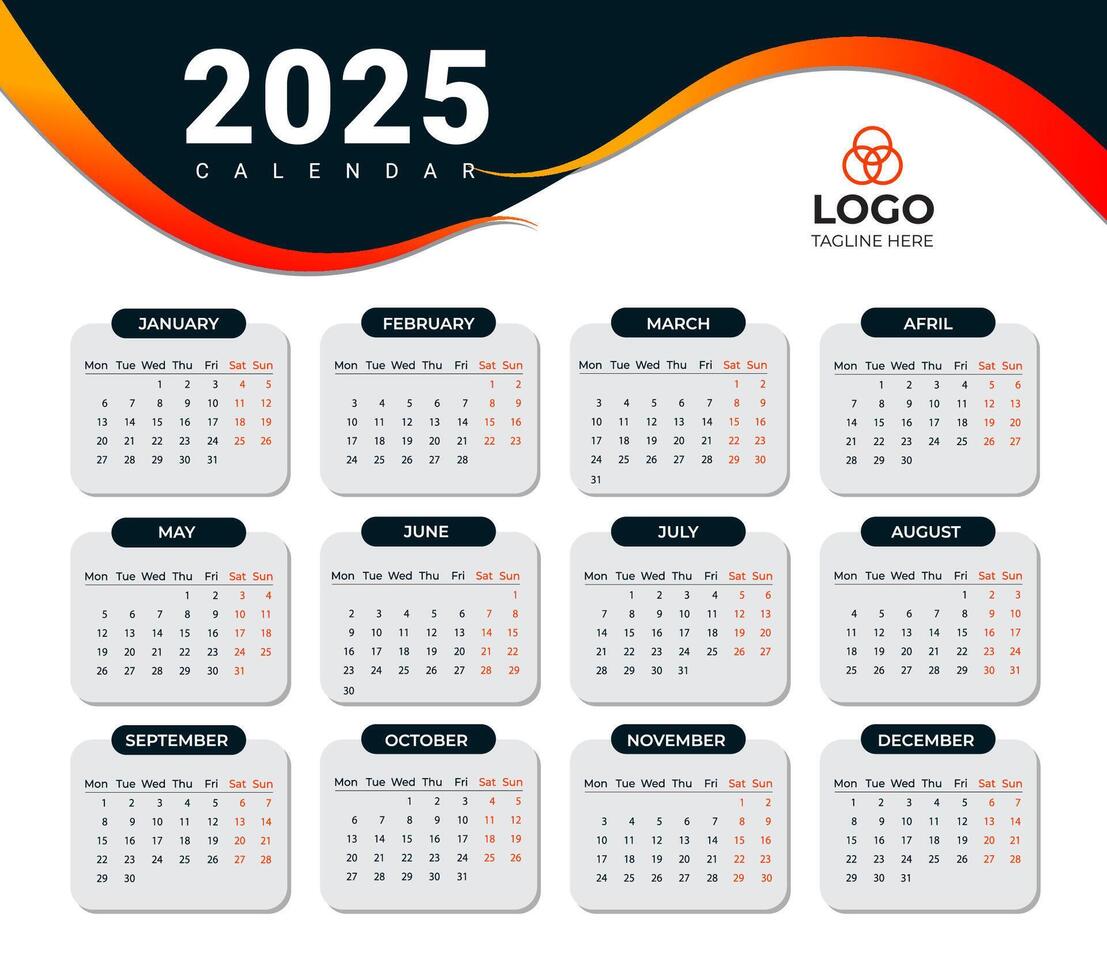2025 Wall Calendar Modern Minimalist Design vector