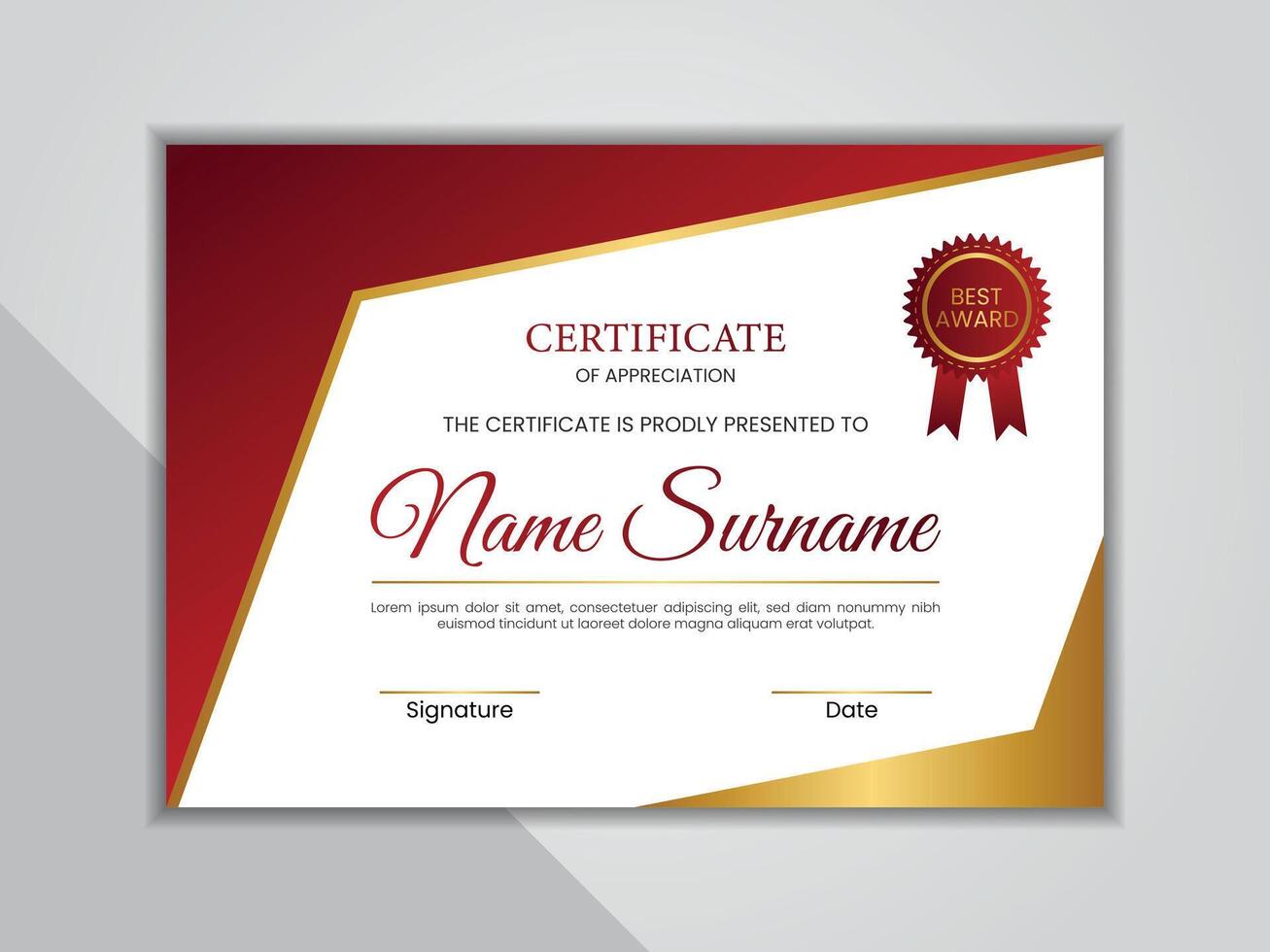 Gold certificate template with badge vector