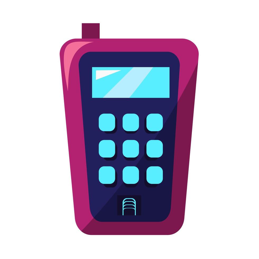 Burgundy device blue screen, nine buttons ideal for technology, electronics, communication concepts. Modern sleek design for digital backgrounds vector